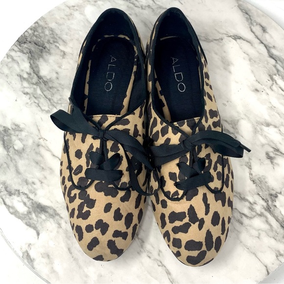 Aldo Leopard Print Oxford Flats 7 Animal Print Classic Preppy Academia Neutral - Picture 6 of 12